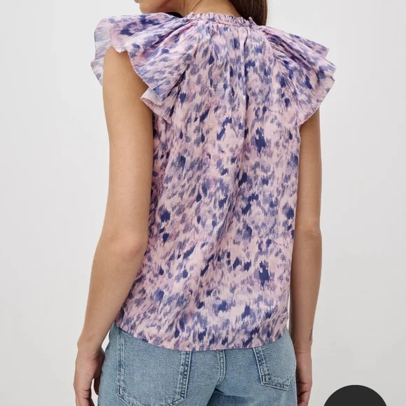 Rails Karysa Pink Ikat Flutter Sleeve Cotton Top Blouse V‑Neck Boho - Picture 2 of 10